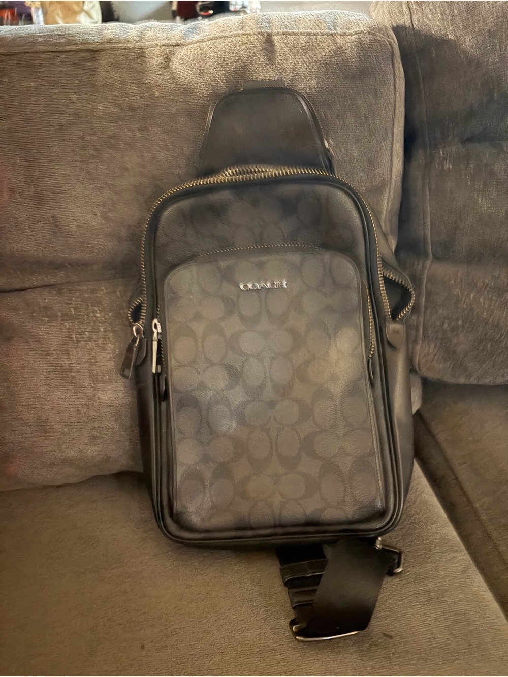 Authentic Coach Men’s Track Pack Sling Bag in Signature Canvas (Style CQ910)